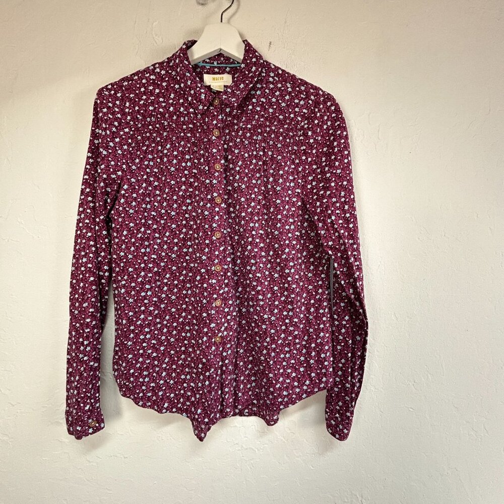 Maeve By Anthropologie Womens Floral Long Sleeve Button-Up Shirt Size 4 Burgundy